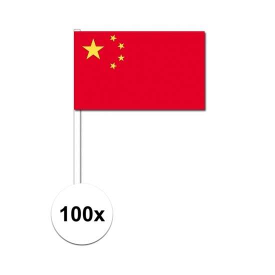 100x Chinese fan-supporter vlaggetjes op stok