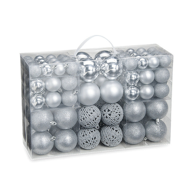 100x stuks kunststof kerstballen zilver 3, 4 en 6 cm