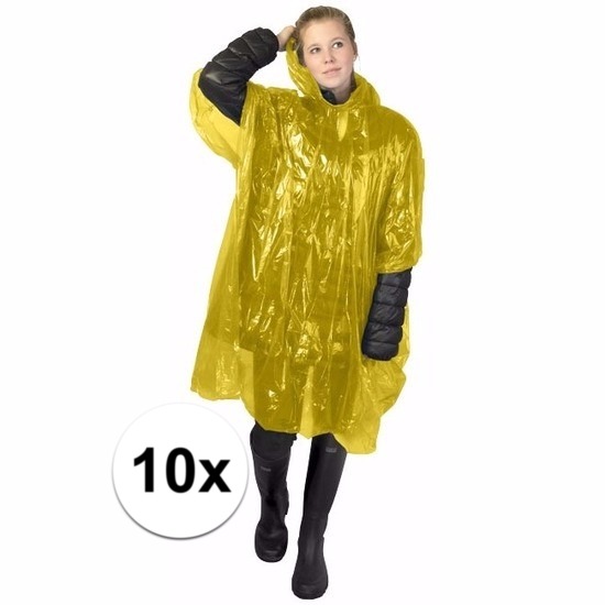 10x gele regen ponchos voor volwassenen