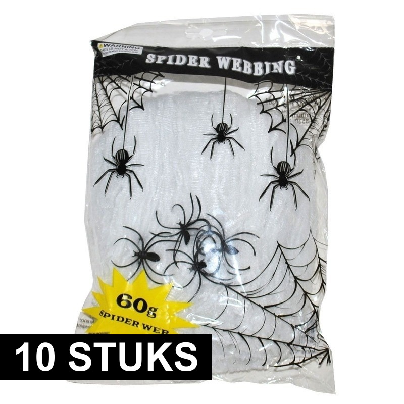 10x Halloween spinnenweb met spinnen