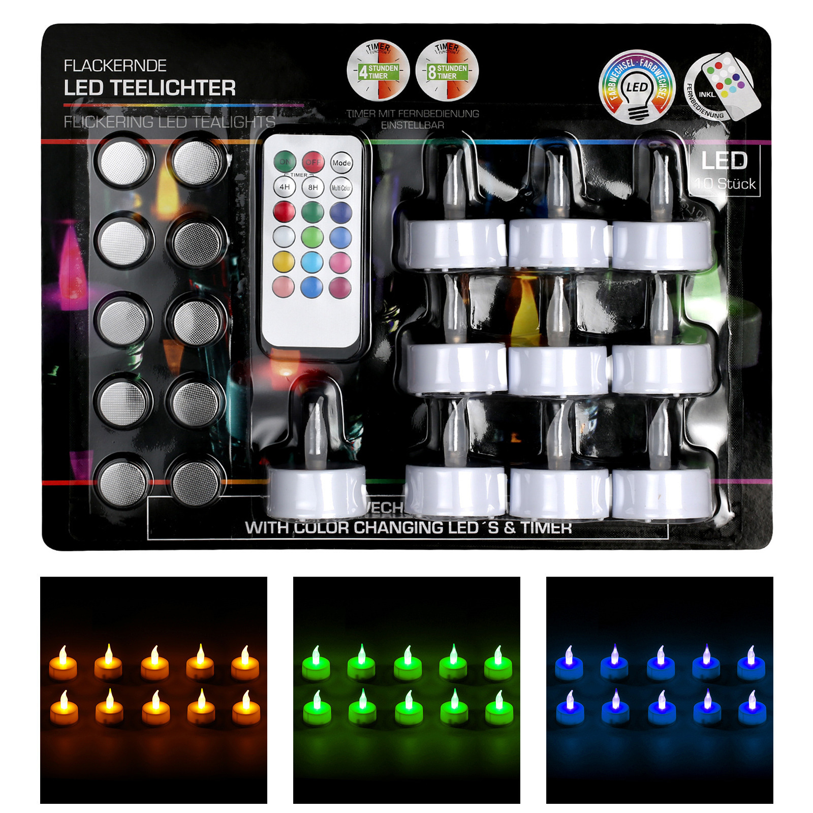 10x LED theelichtjes-waxinelichtjes multikleur 3,5 cm inclusief afstandsbediening