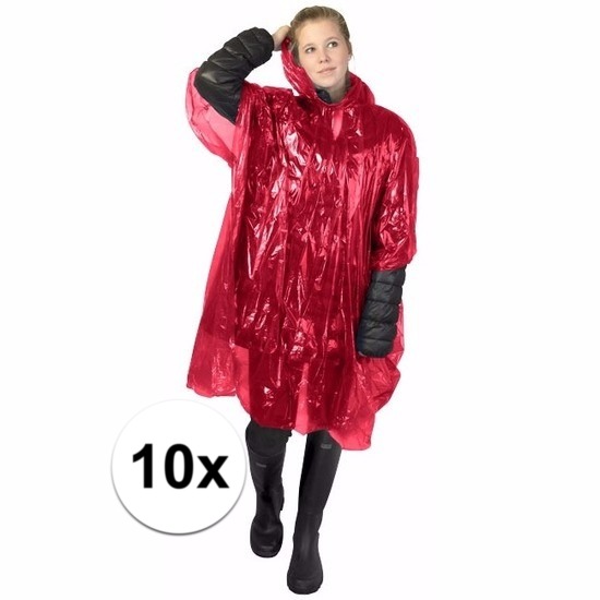 10x rode regen ponchos voor volwassenen