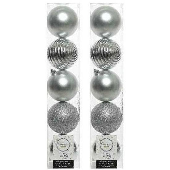 10x Zilveren kerstballen 8 cm glanzende-matte-glitter kunststof-plastic kerstversiering