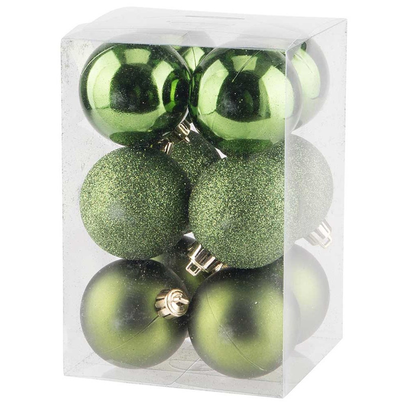 12x Appelgroene kerstballen 6 cm glanzende/matte kunststof/plastic kerstversiering