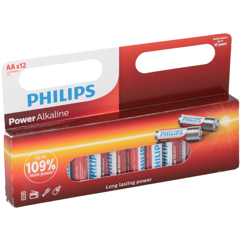 12x Philips AA batterijen power alkaline 1.5 V