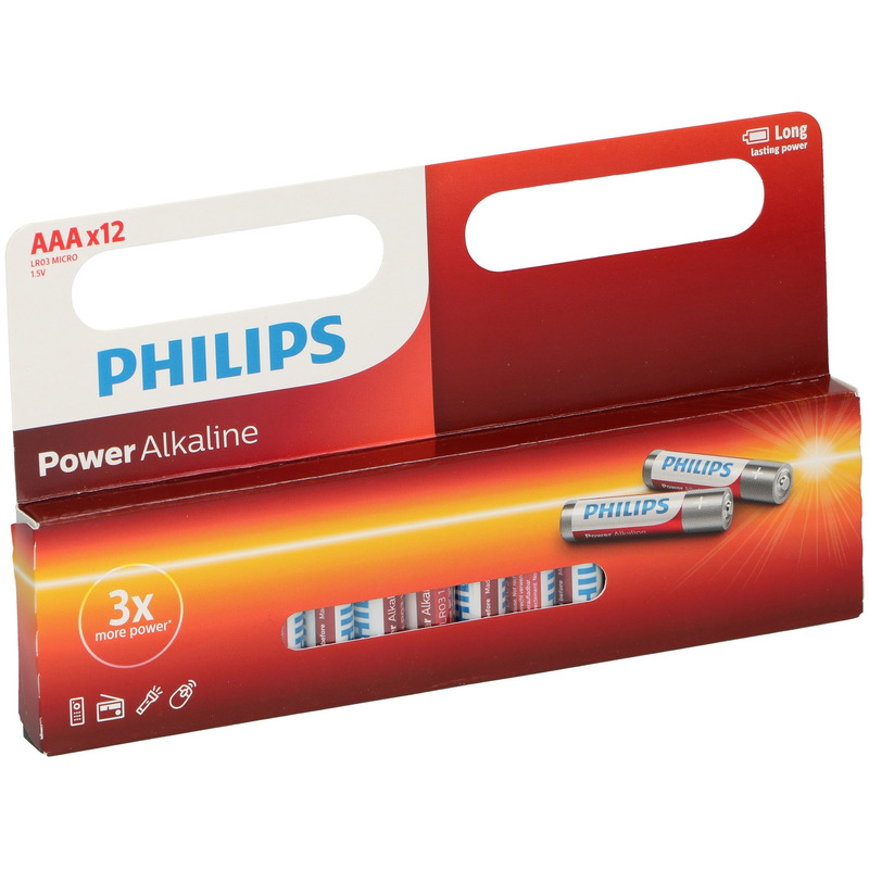 12x Philips AAA batterijen power alkaline 1.5 V