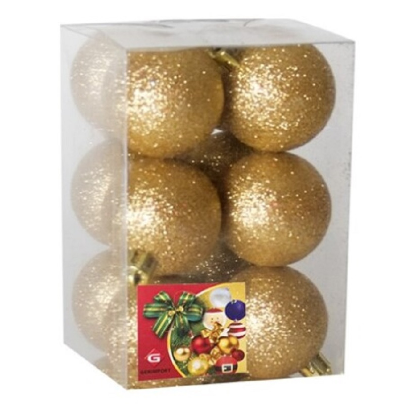 12x stuks kerstballen goud glitters kunststof 6 cm