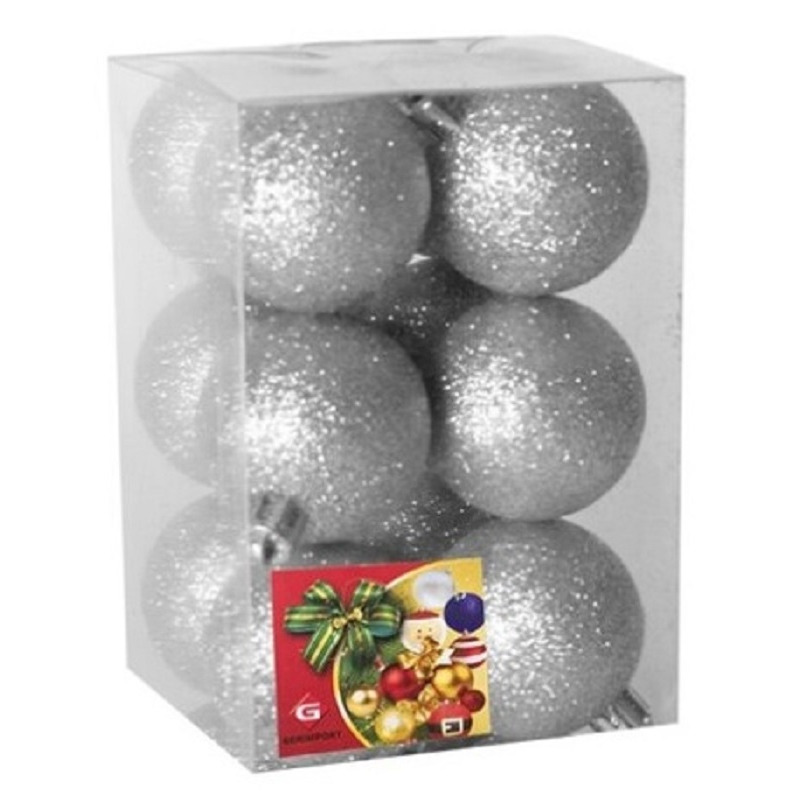 12x stuks kerstballen zilver glitters kunststof 6 cm