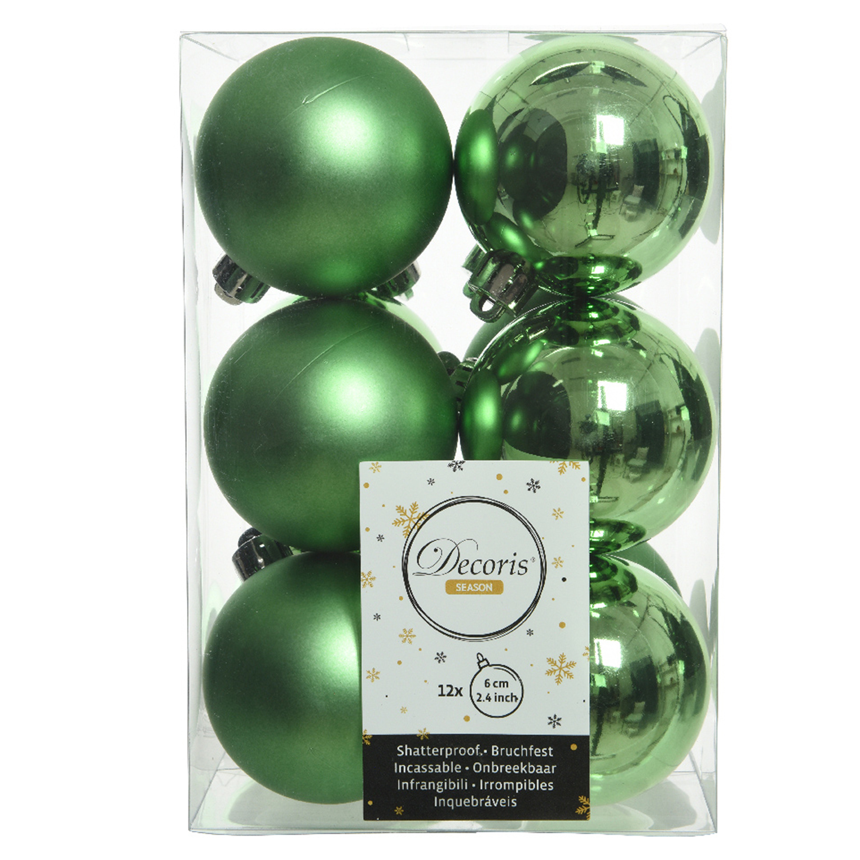 12x stuks kunststof kerstballen groen 6 cm glans-mat