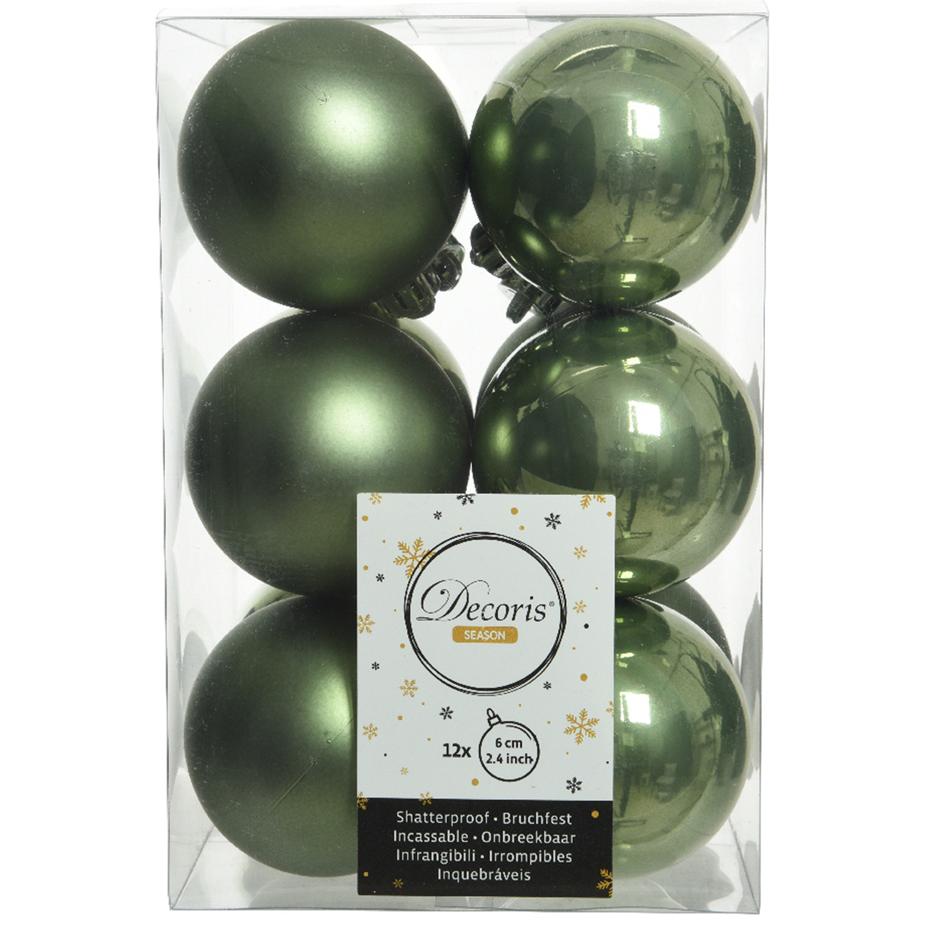 12x stuks kunststof kerstballen mos groen 6 cm glans-mat