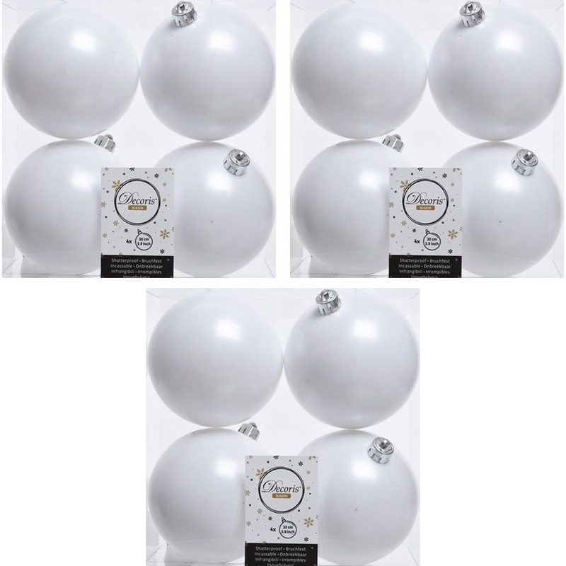 12x Winter witte kerstballen 10 cm matte kunststof-plastic kerstversiering