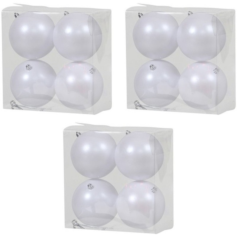 12x Witte kerstballen 12 cm matte kunststof-plastic kerstversiering