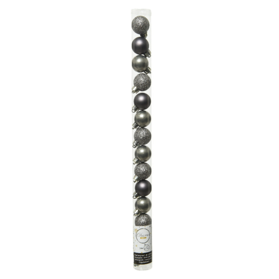 14x stuks kleine kunststof kerstballen antraciet (warm grey) 3 cm