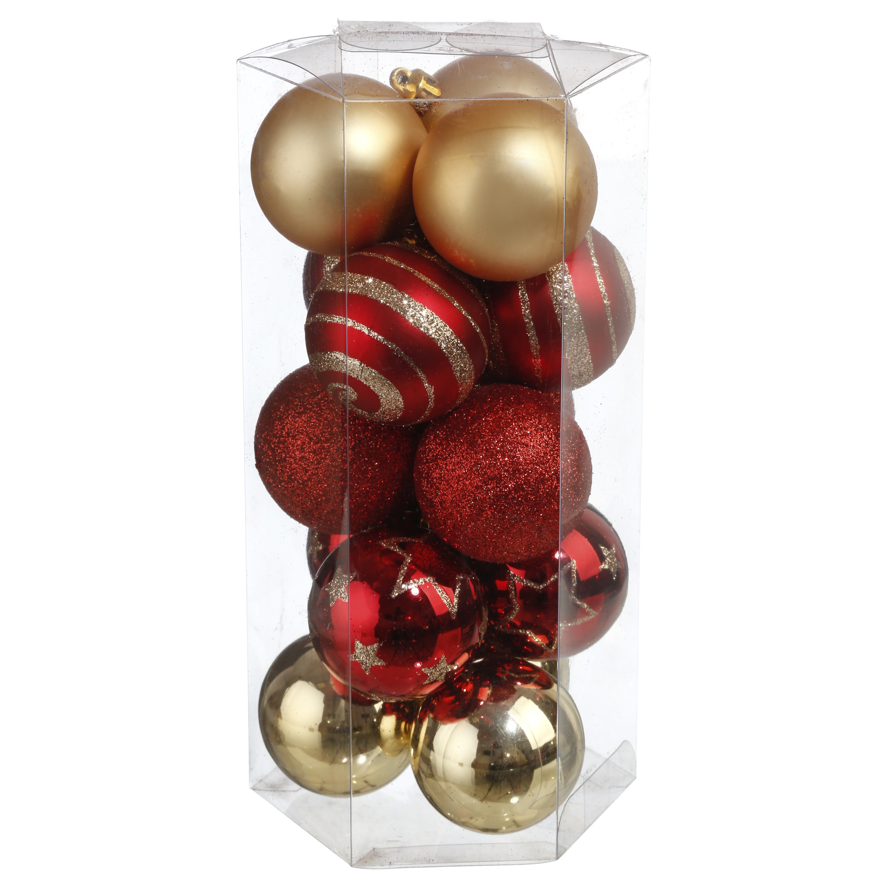 15x stuks kerstballen mix goud-rood gedecoreerd kunststof 5 cm