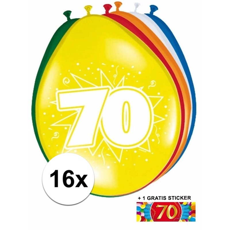 16 party ballonnen 70 jaar opdruk + sticker