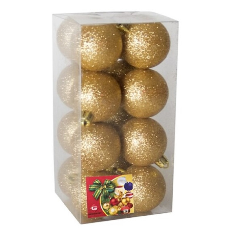16x stuks kerstballen goud glitters kunststof 5 cm