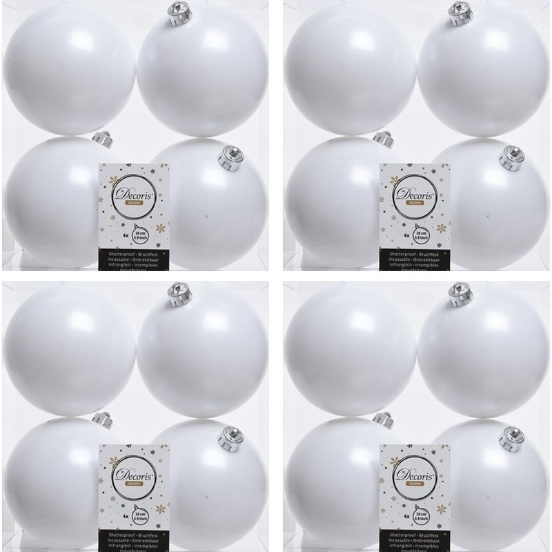 16x Winter witte kerstballen 10 cm matte kunststof-plastic kerstversiering