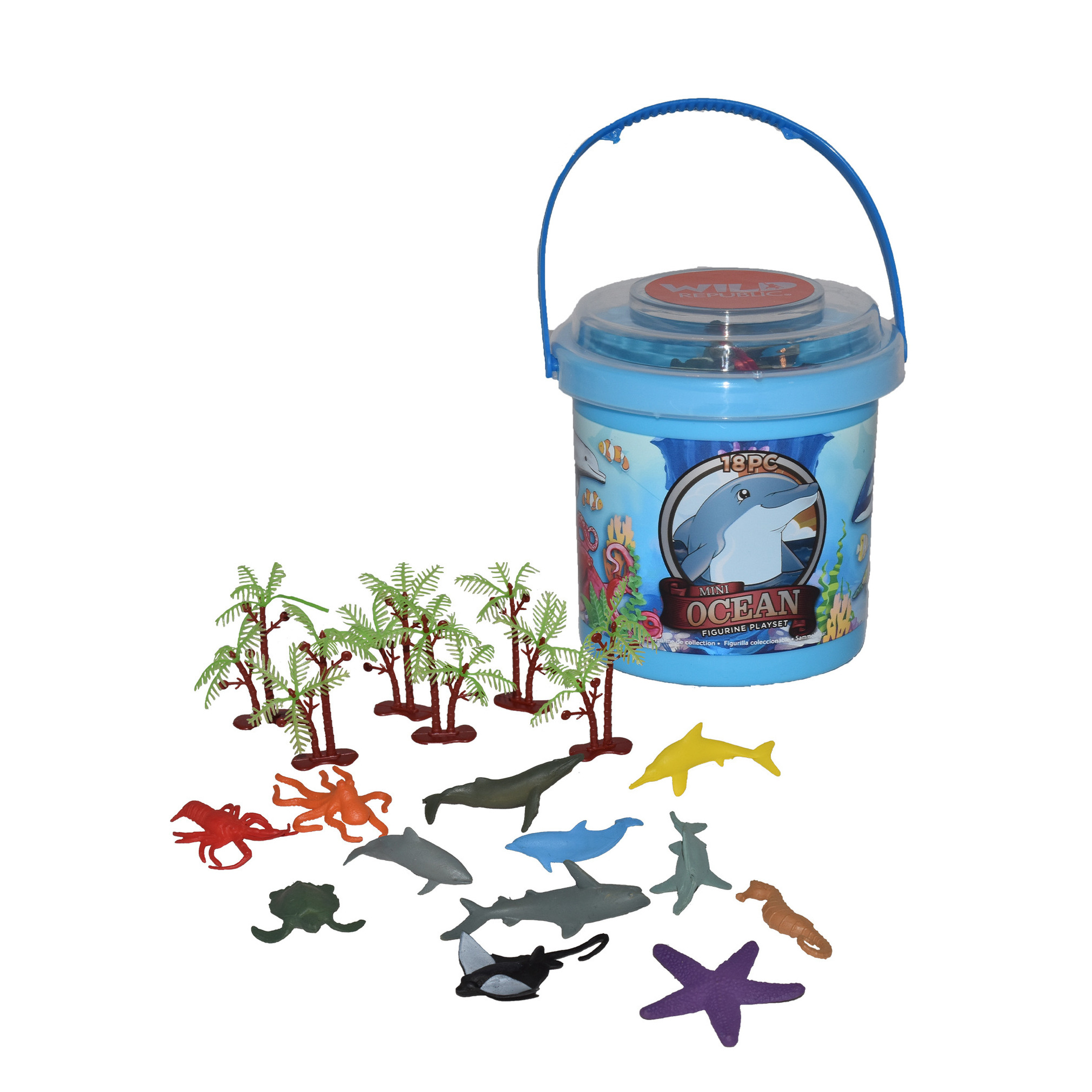 18x Plastic speelgoed mini oceaan dieren in emmertje
