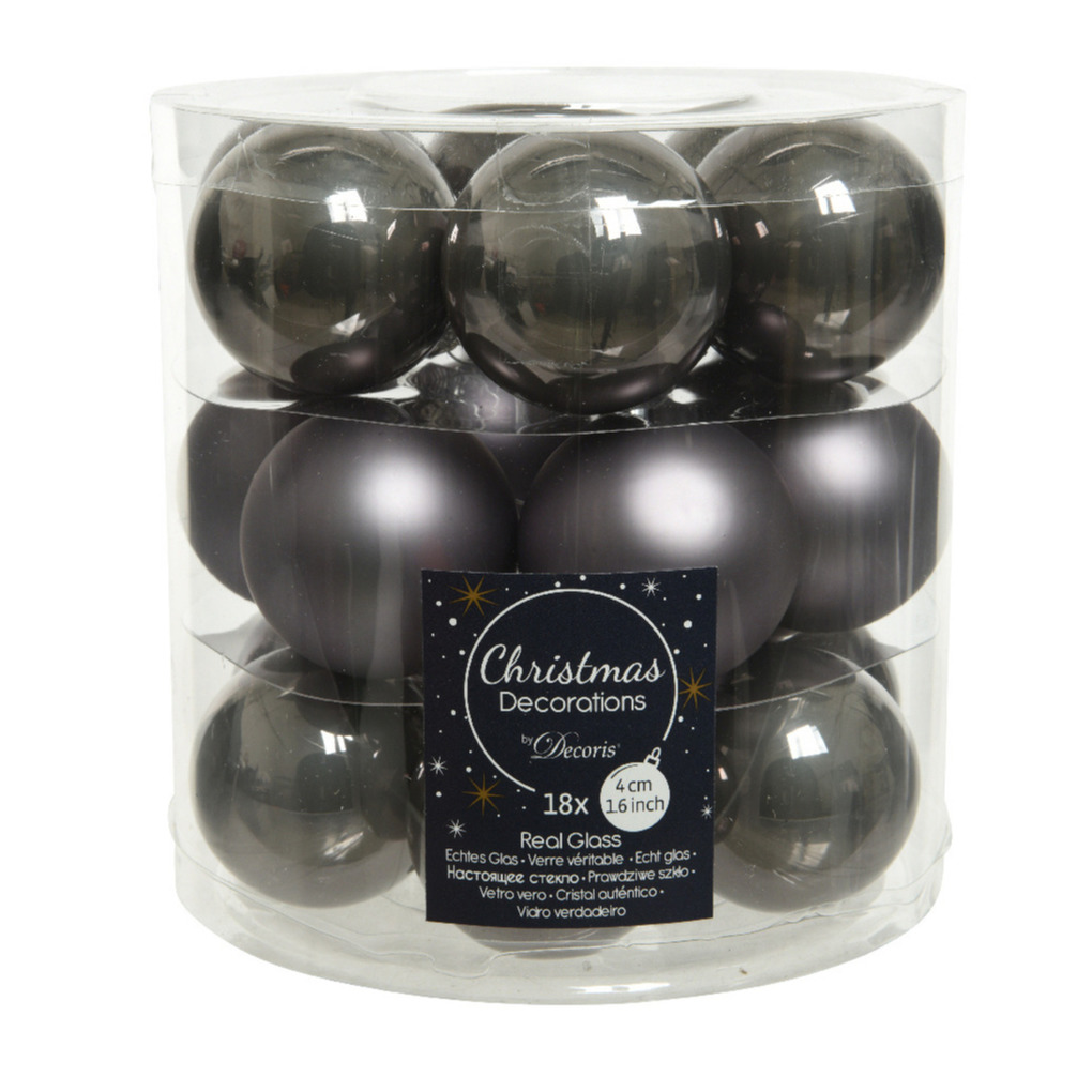 18x stuks kleine glazen kerstballen antraciet (warm grey) 4 cm mat-glans
