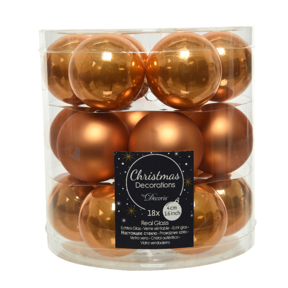 18x stuks kleine glazen kerstballen cognac bruin (amber) 4 cm mat-glans