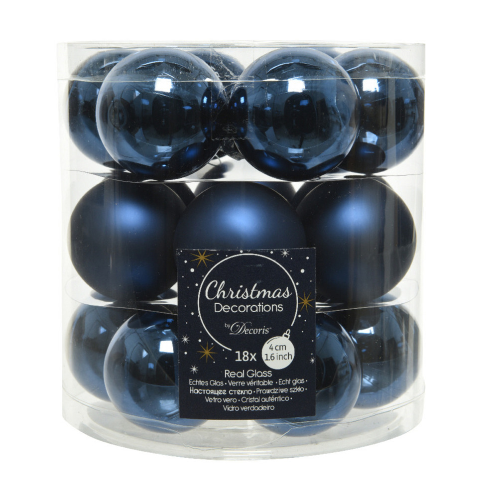 18x stuks kleine glazen kerstballen donkerblauw (night blue) 4 cm mat-glans