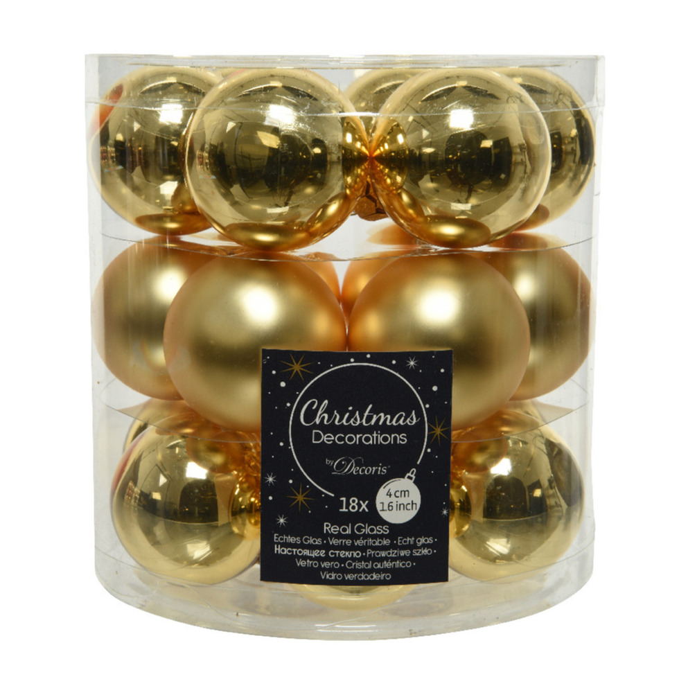 18x stuks kleine glazen kerstballen goud 4 cm mat-glans