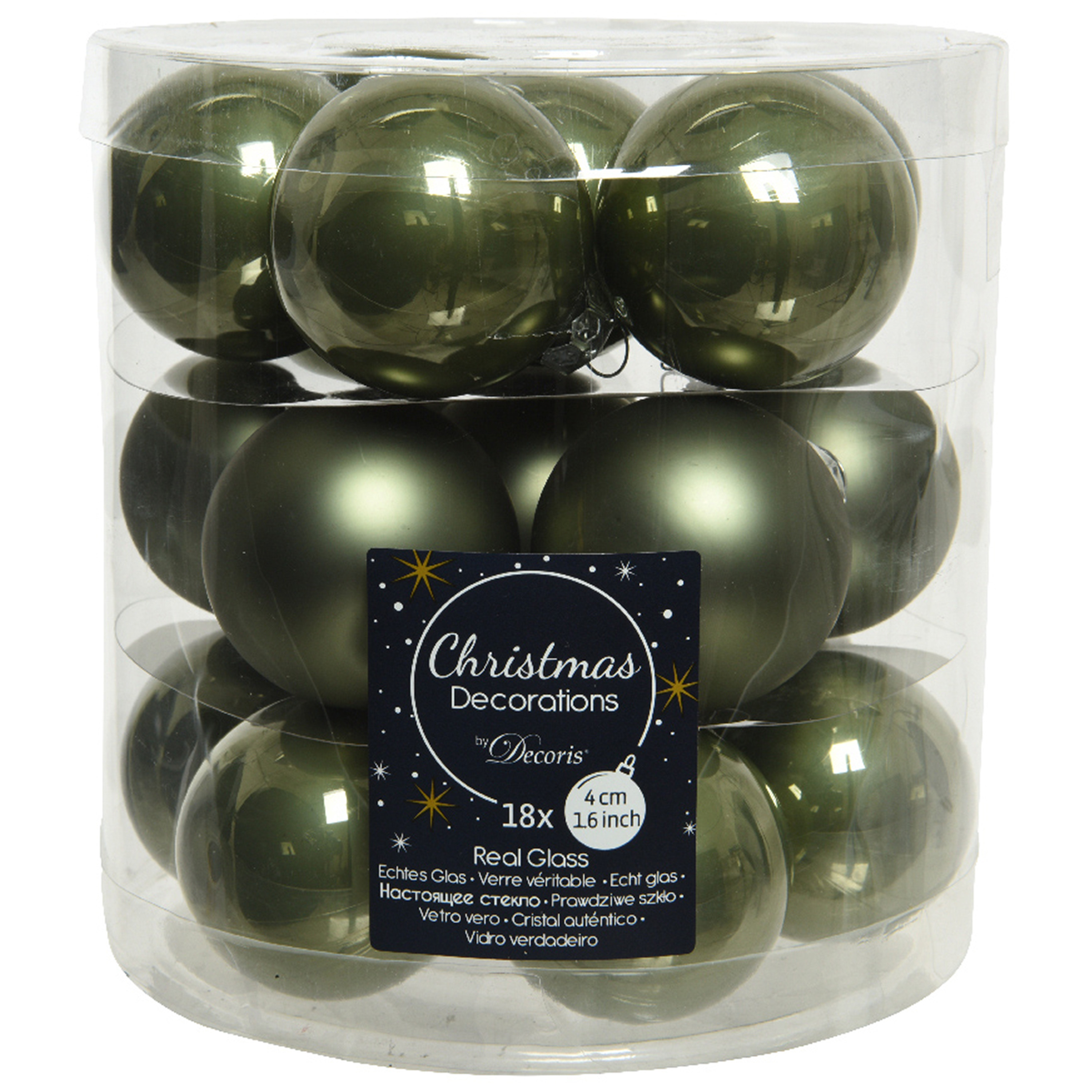 18x stuks kleine glazen kerstballen mos groen 4 cm mat-glans