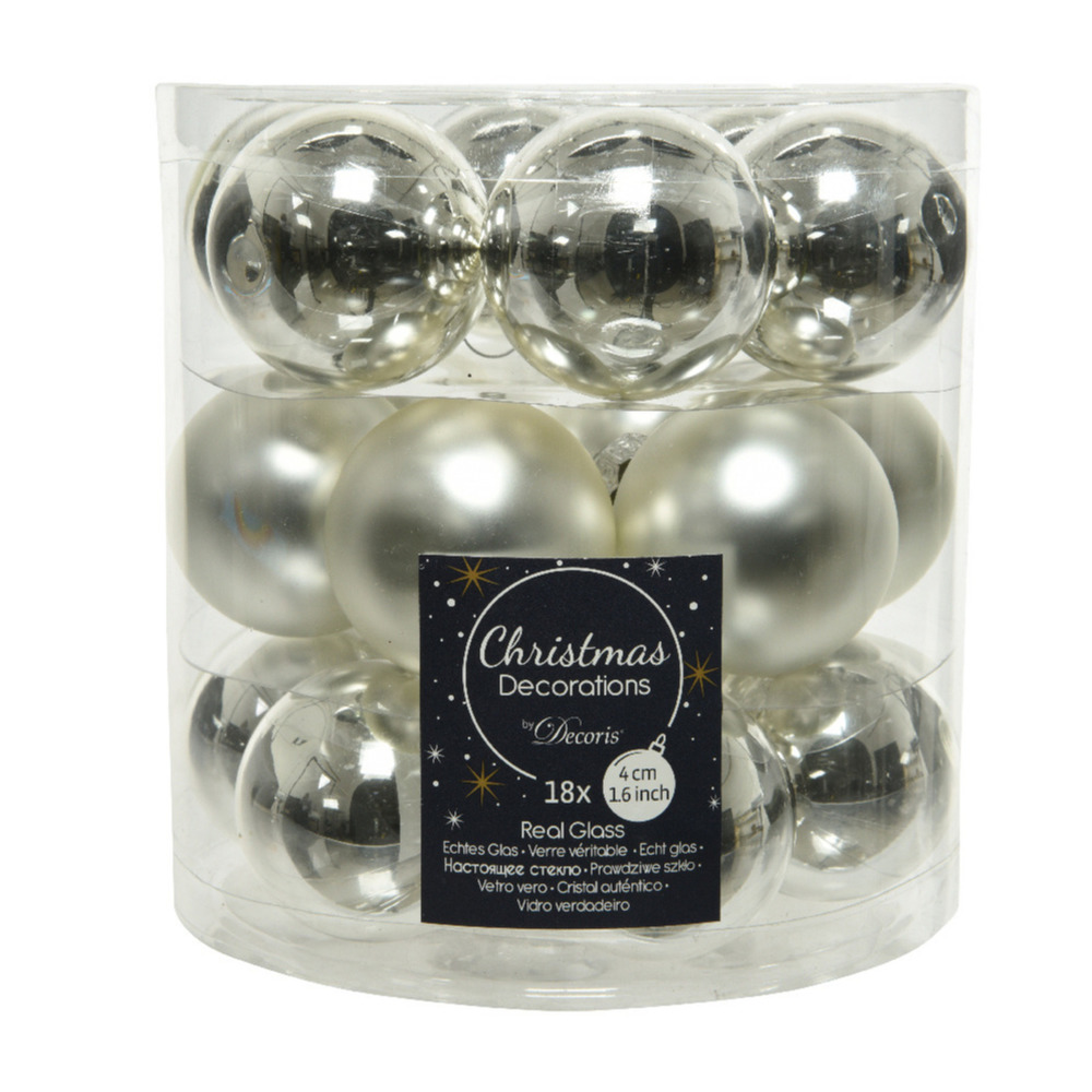 18x stuks kleine glazen kerstballen zilver 4 cm mat-glans