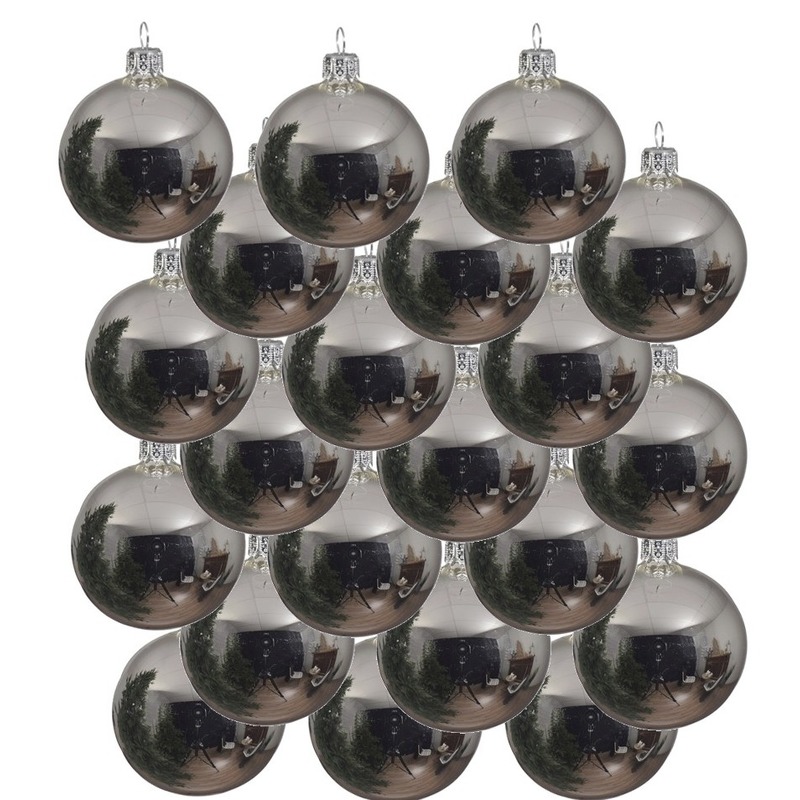 18x Zilveren kerstballen 8 cm glanzende glas kerstversiering