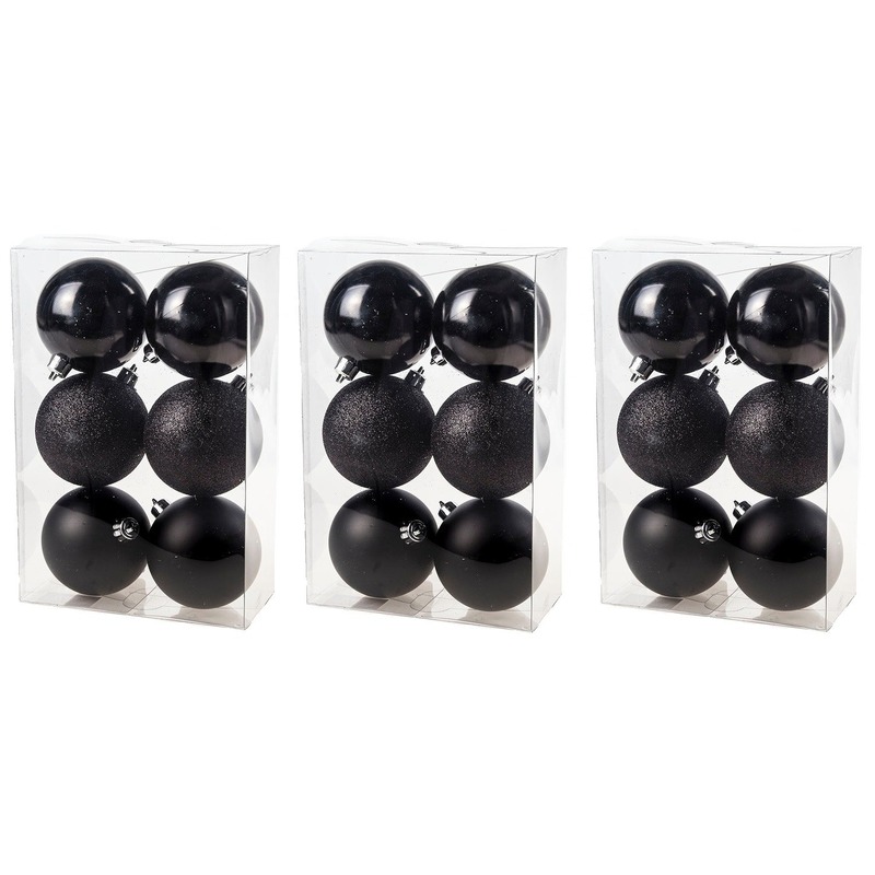 18x Zwarte kerstballen 8 cm glanzende-matte kunststof-plastic kerstversiering