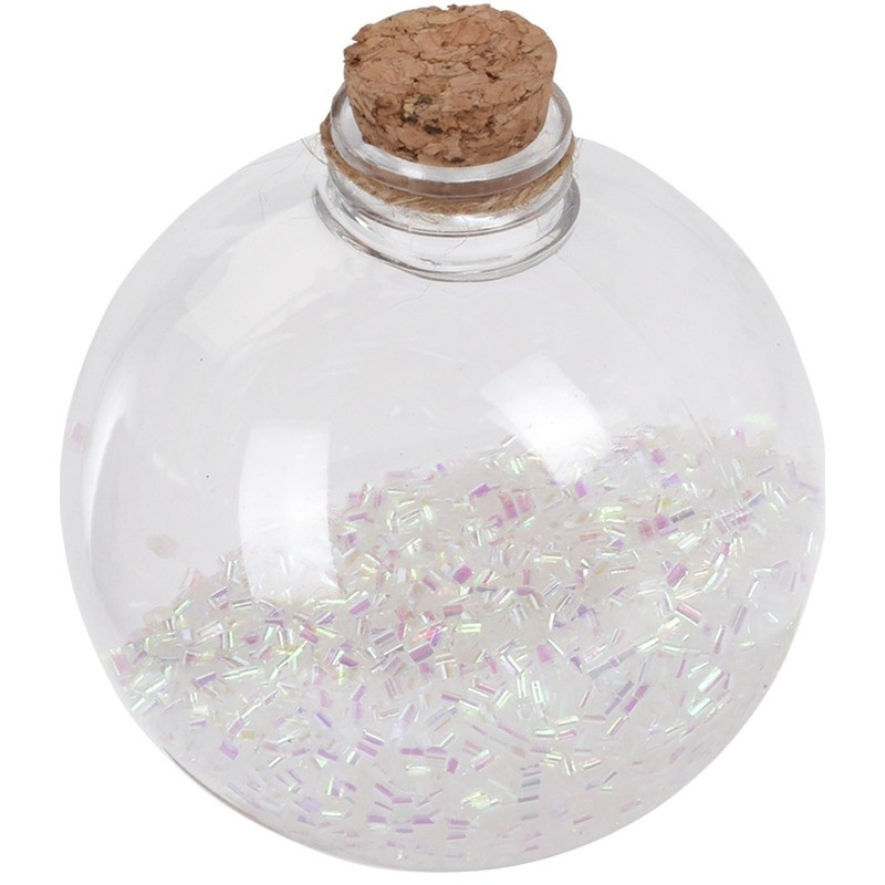 1x Doorzichtige fles kerstballen 8 cm glitter wit kunststof kerstversiering
