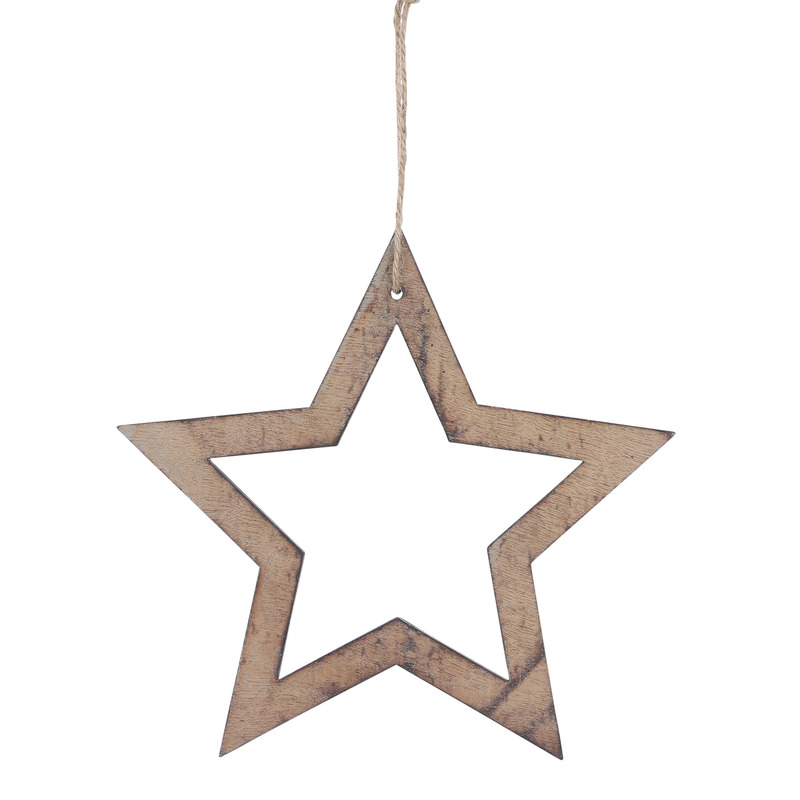 1x Kersthangers-kerstornamenten houten sterren 20 cm