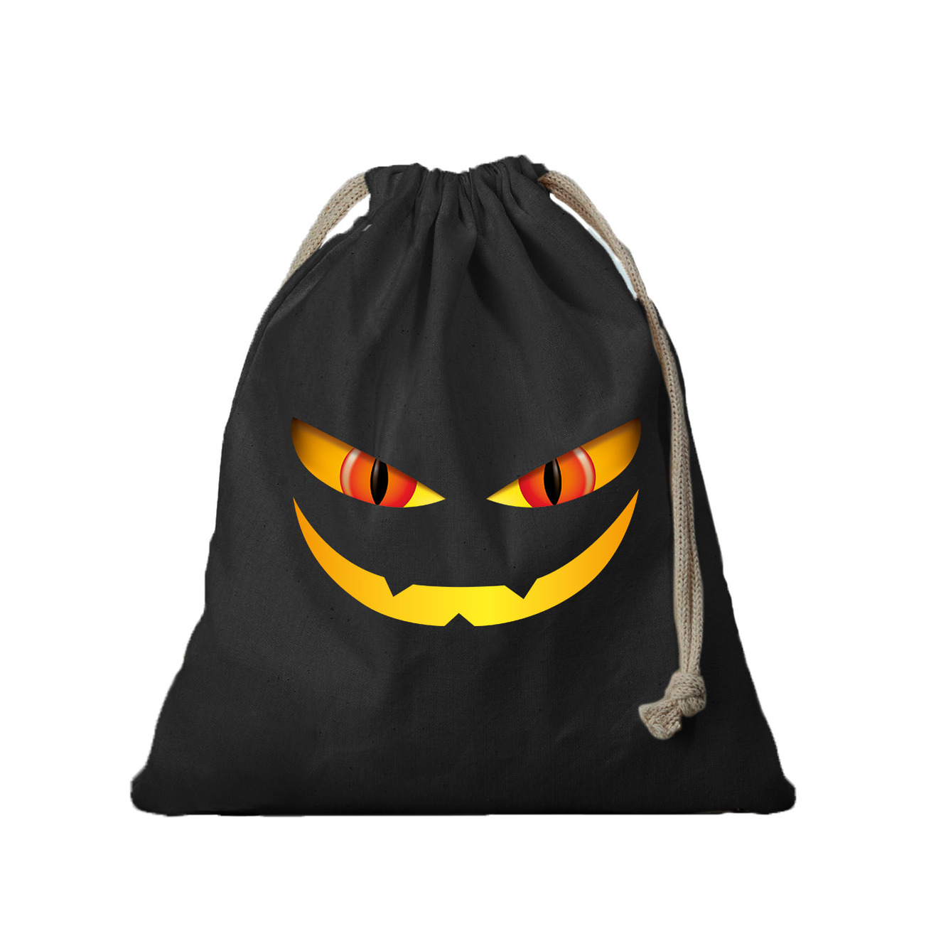 1x Monster gezicht halloween canvas snoep tasje- snoepzakje zwart met koord 25 x 30 cm