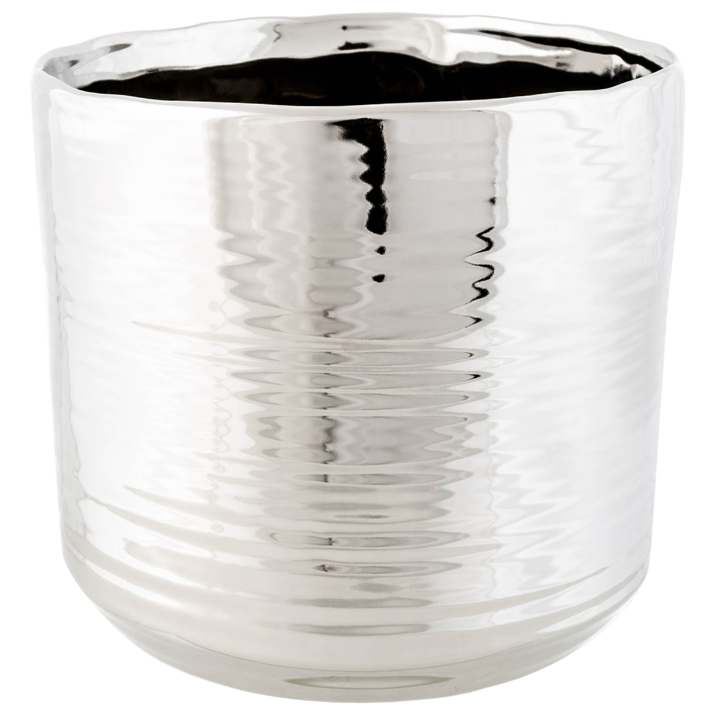 1x Plantenbak-plantenpot Cerchio metallic zilver 16,5 cm woondecoraties-woonaccessoires