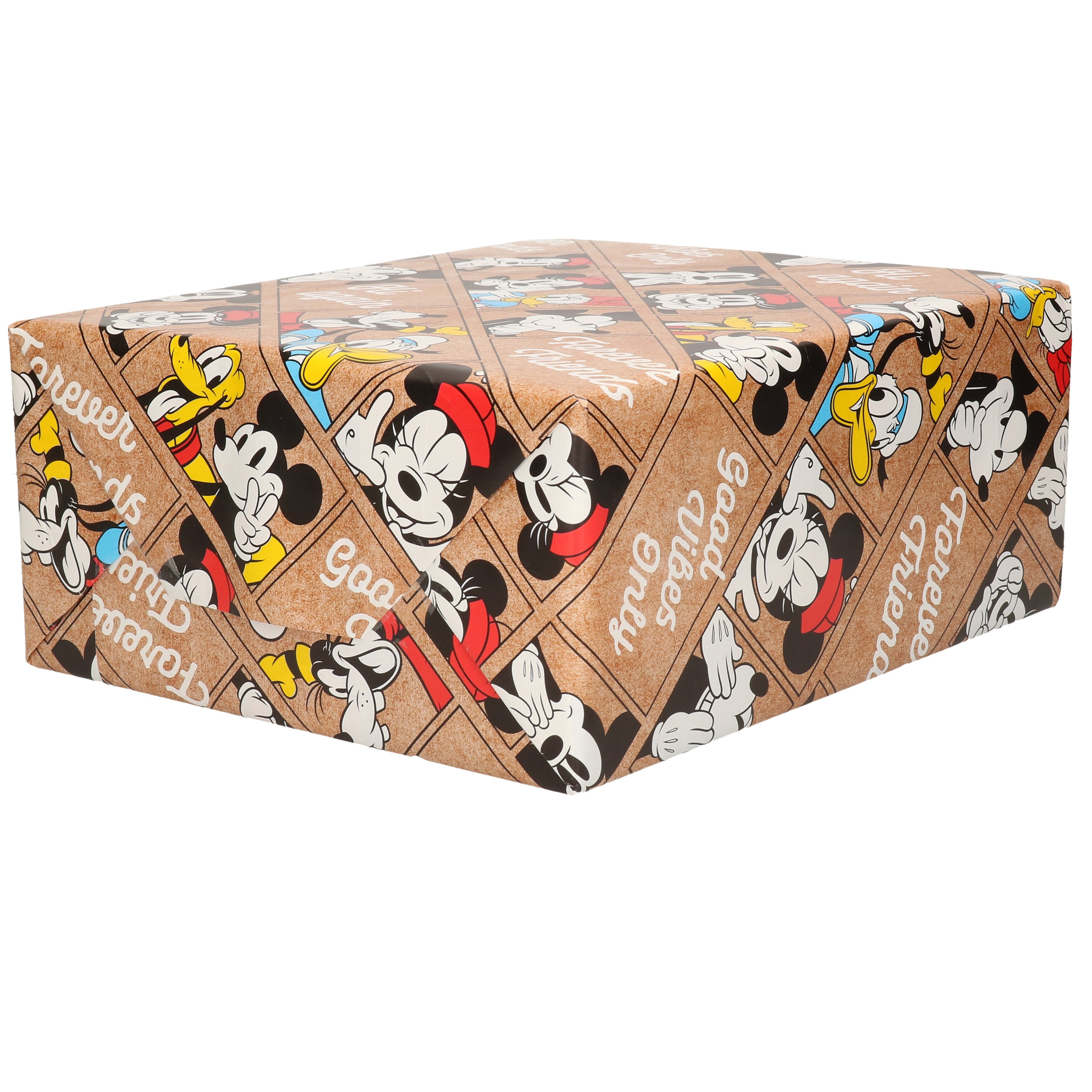 1x Rollen inpakpapier-cadeaupapier Disney friends Minnie Mouse Donald en Pluto bruin 200 x 70 cm