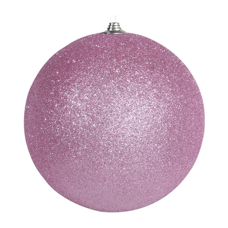 1x Roze grote decoratie kerstballen met glitter kunststof 25 cm