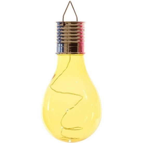1x Solarlamp lampbolletje-peertje op zonne-energie 14 cm geel