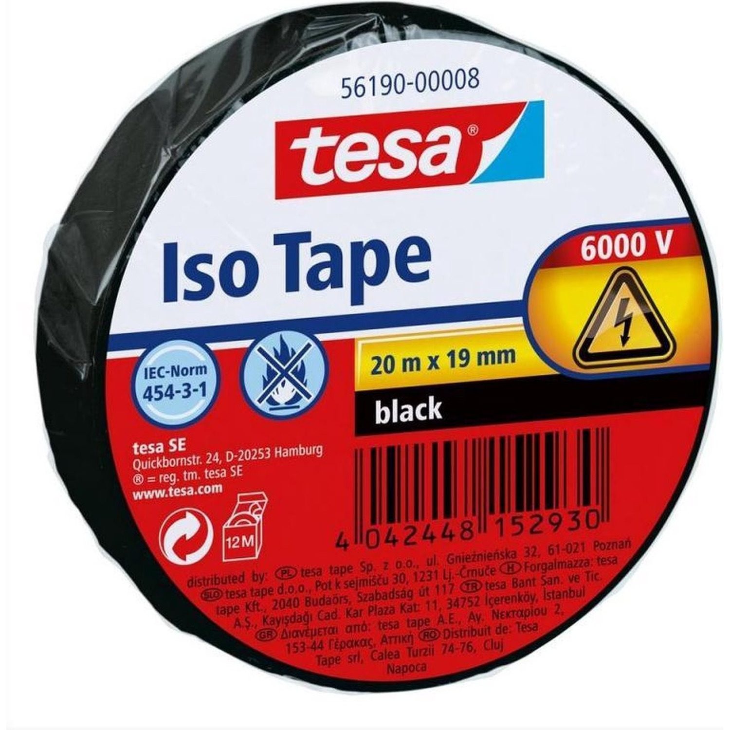 1x Tesa isolatietape voor kabels en draden 20 mtr x 1,9 cm
