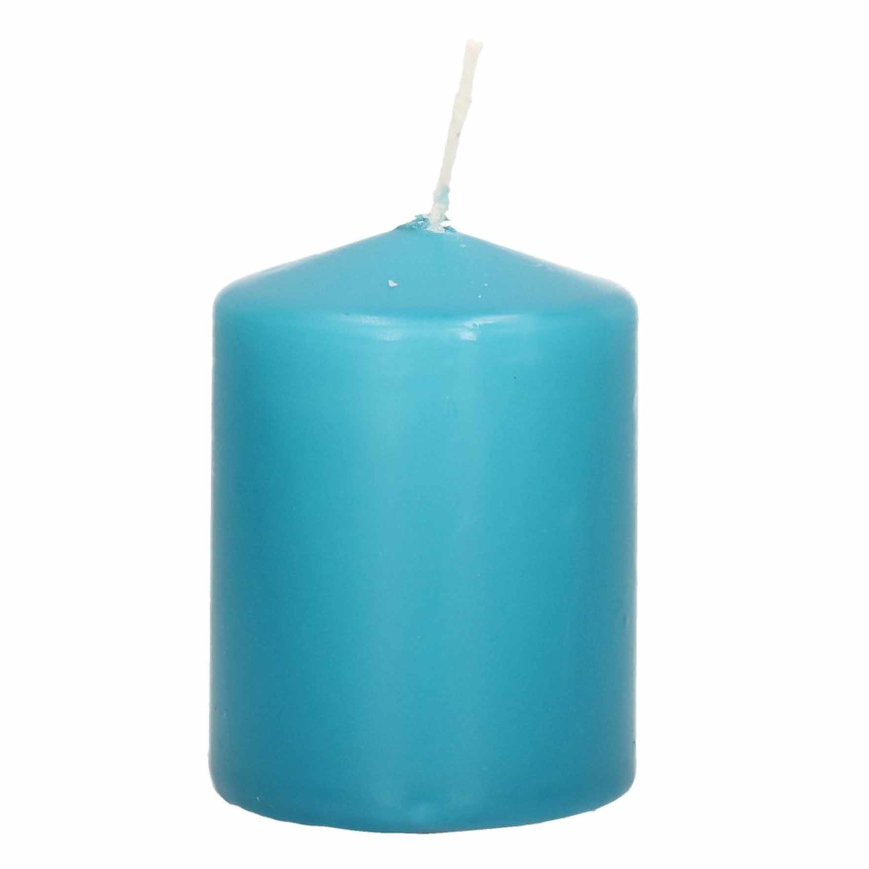 1x Turquoise blauwe woondecoratie kaarsen 6 x 8 cm 21 branduren