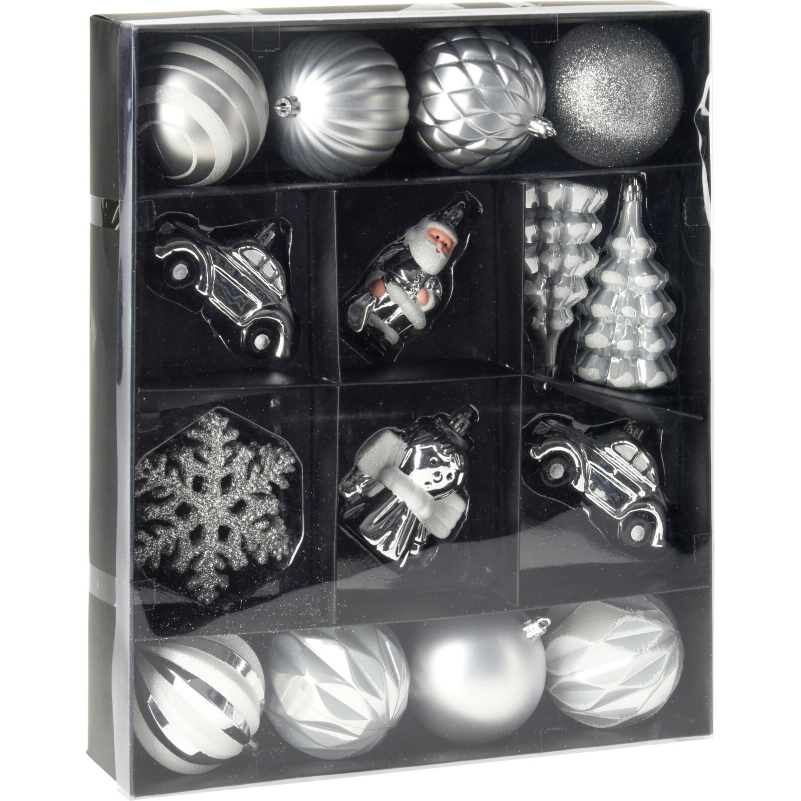 20x stuks kerstballen en kersthangers figuurtjes zilver kunststof