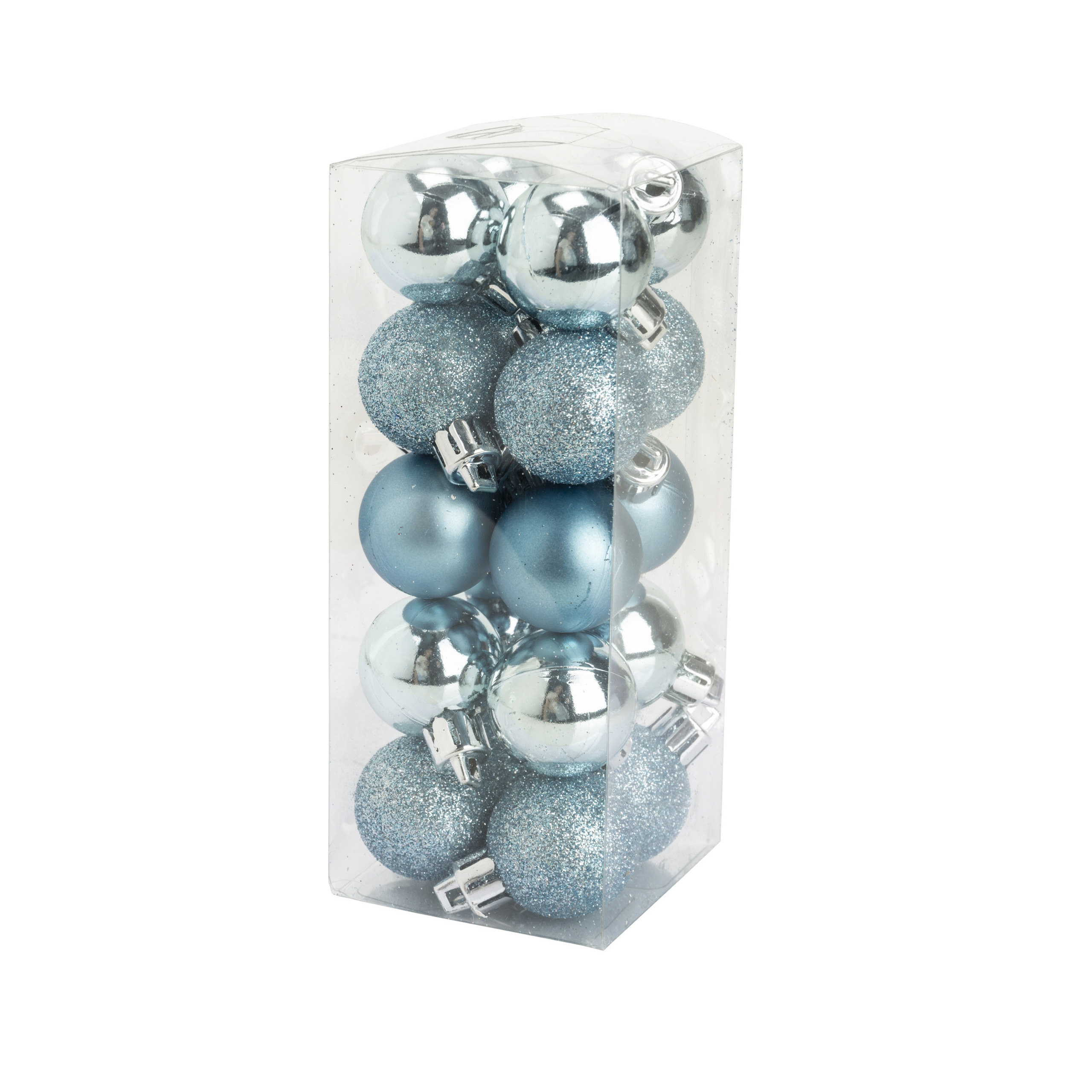 20x stuks kleine kunststof kerstballen ijsblauw 3 cm mat-glans-glitter