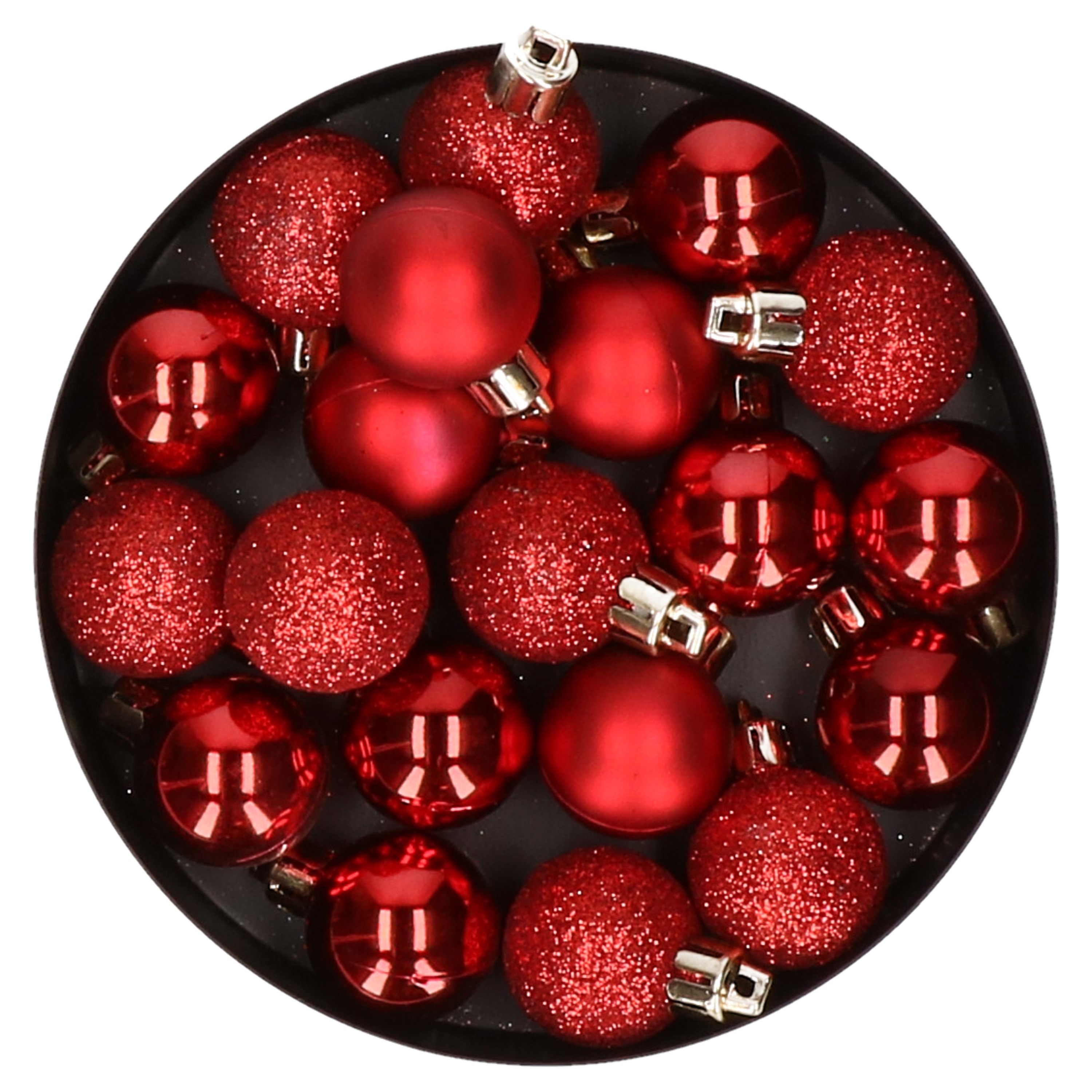 20x stuks kleine kunststof kerstballen rood 3 cm mat-glans-glitter