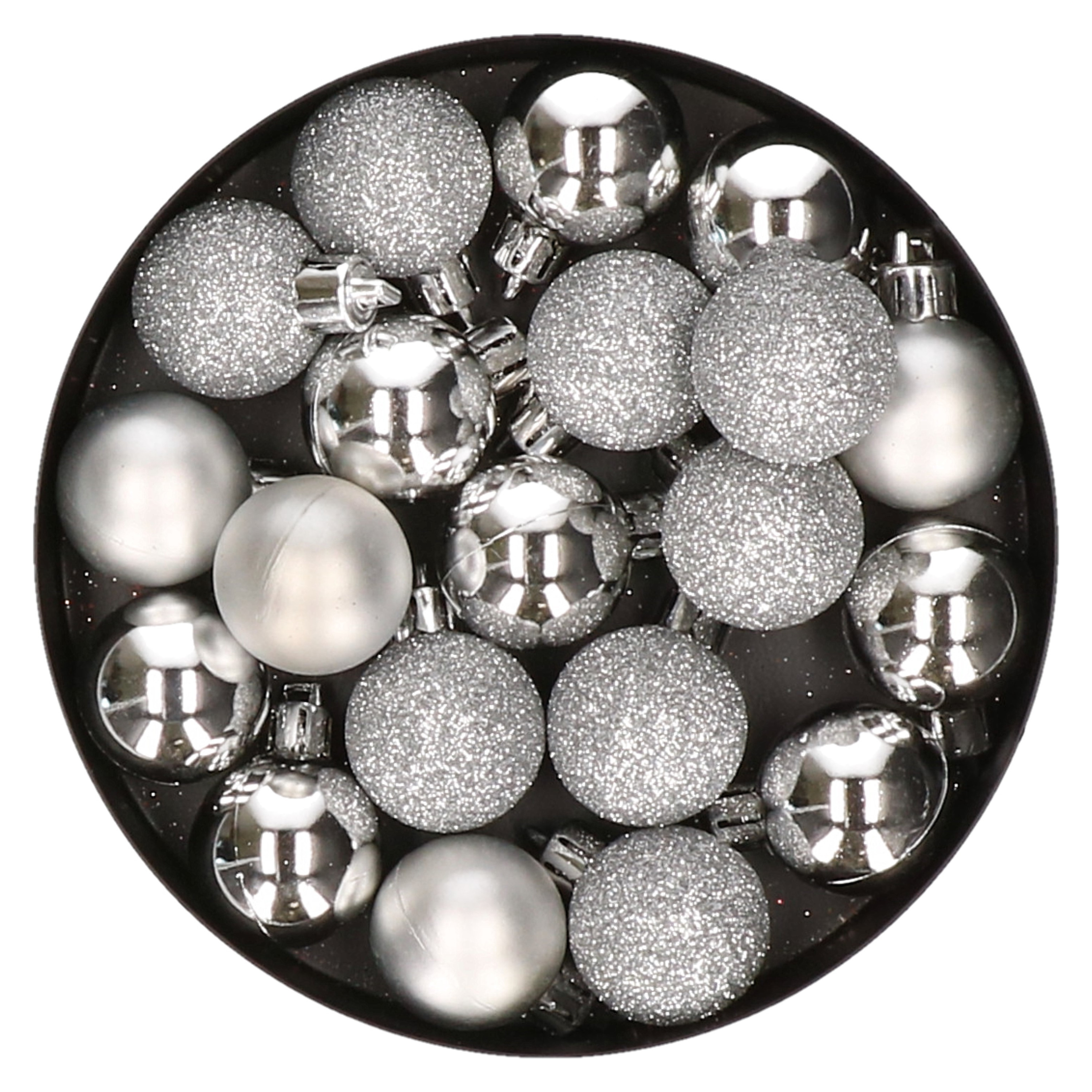 20x stuks kleine kunststof kerstballen zilver 3 cm mat-glans-glitter