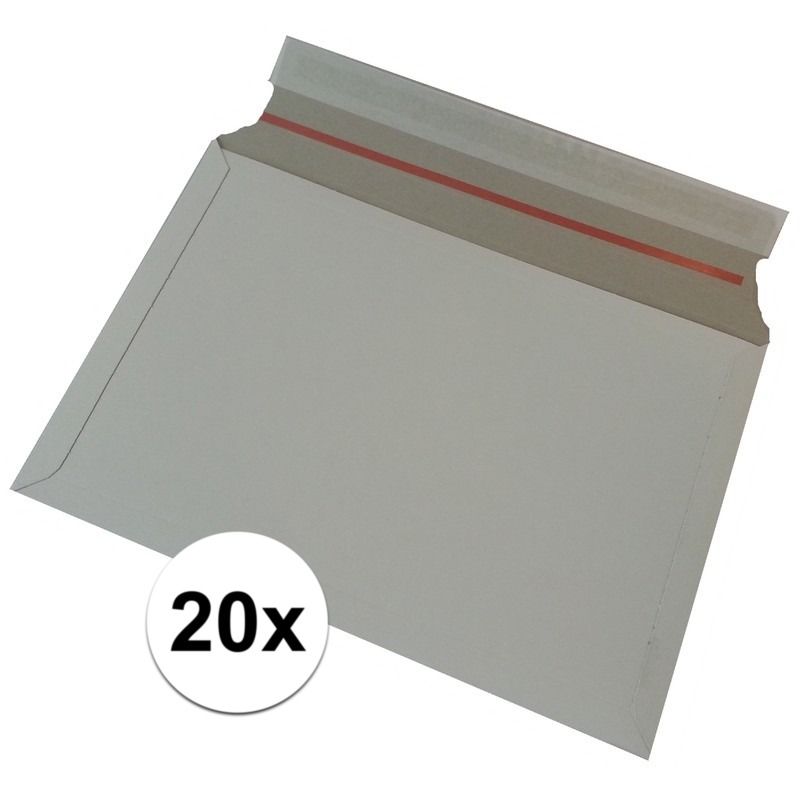 20x Witte kartonnen enveloppen met sluitstrip 38 x 26 cm