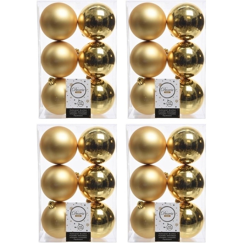 24x Gouden kerstballen 8 cm glanzende-matte kunststof-plastic kerstversiering