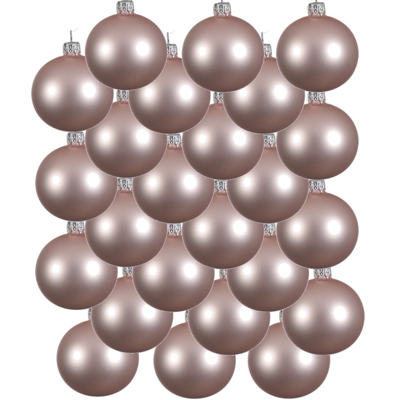 24x Lichtroze kerstballen 8 cm matte glas kerstversiering