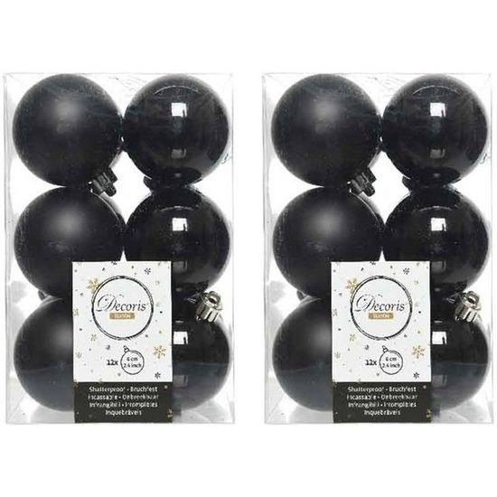 24x Zwarte kerstballen 6 cm glanzende-matte kunststof-plastic kerstversiering