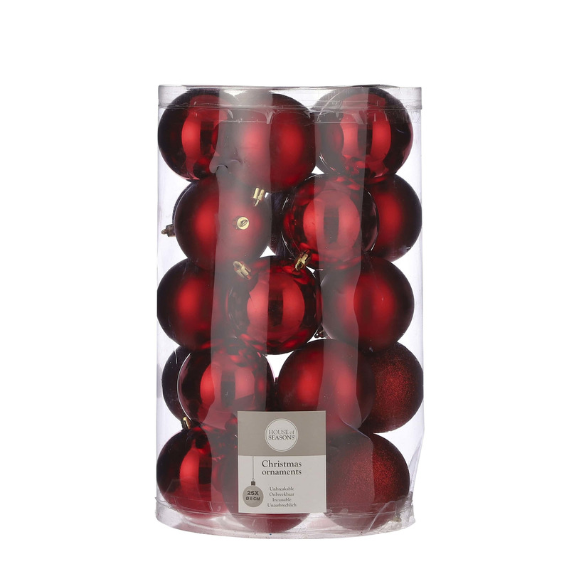 25x Kunststof kerstballen rood 8 cm