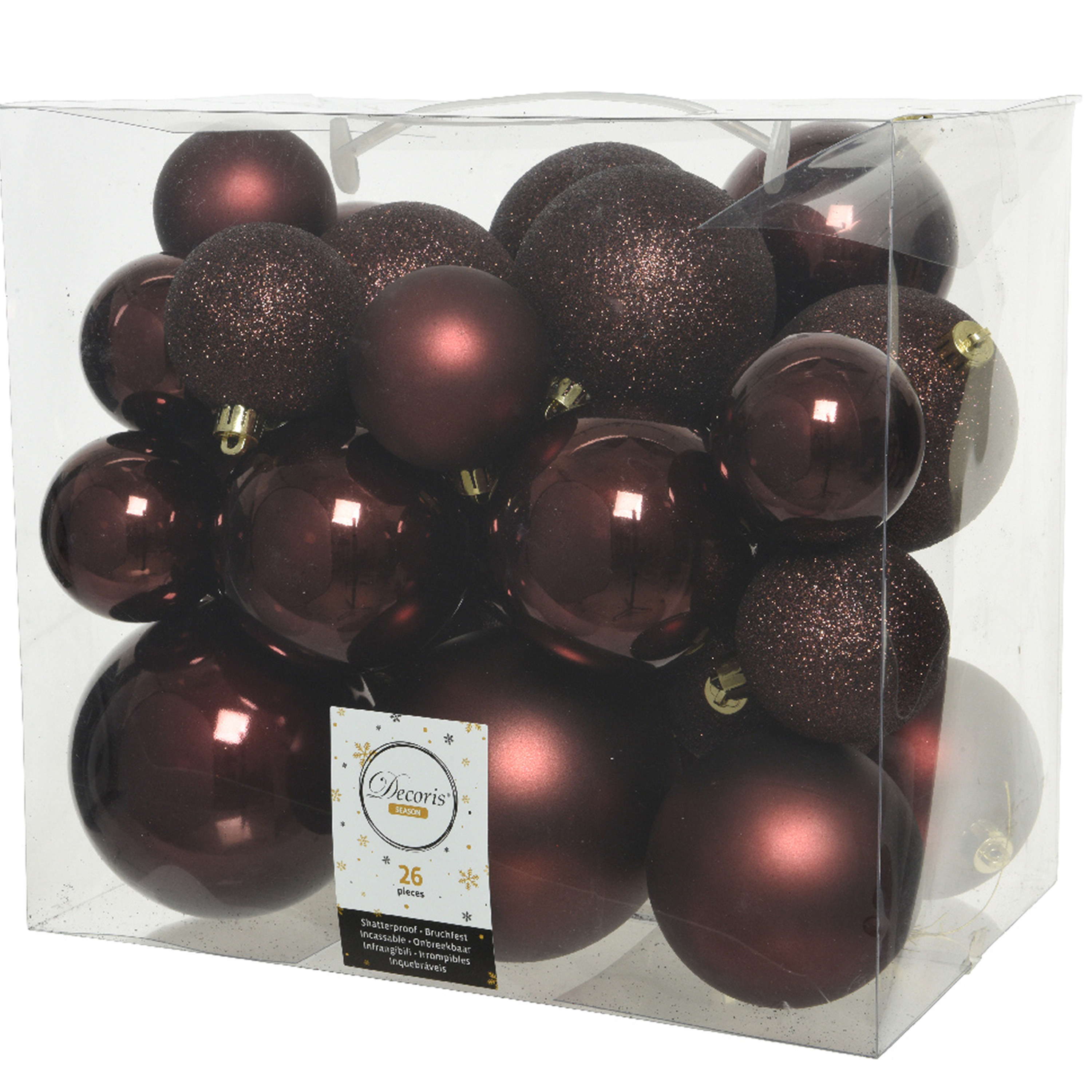 26x stuks kunststof kerstballen mahonie bruin 6-8-10 cm glans-mat-glitter