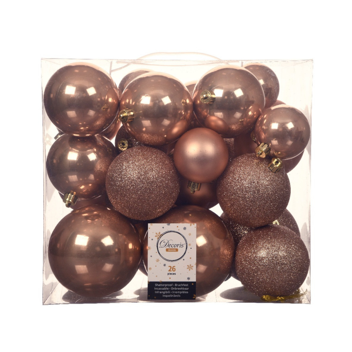 26x stuks kunststof kerstballen toffee bruin 6-8-10 cm glans-mat-glitter